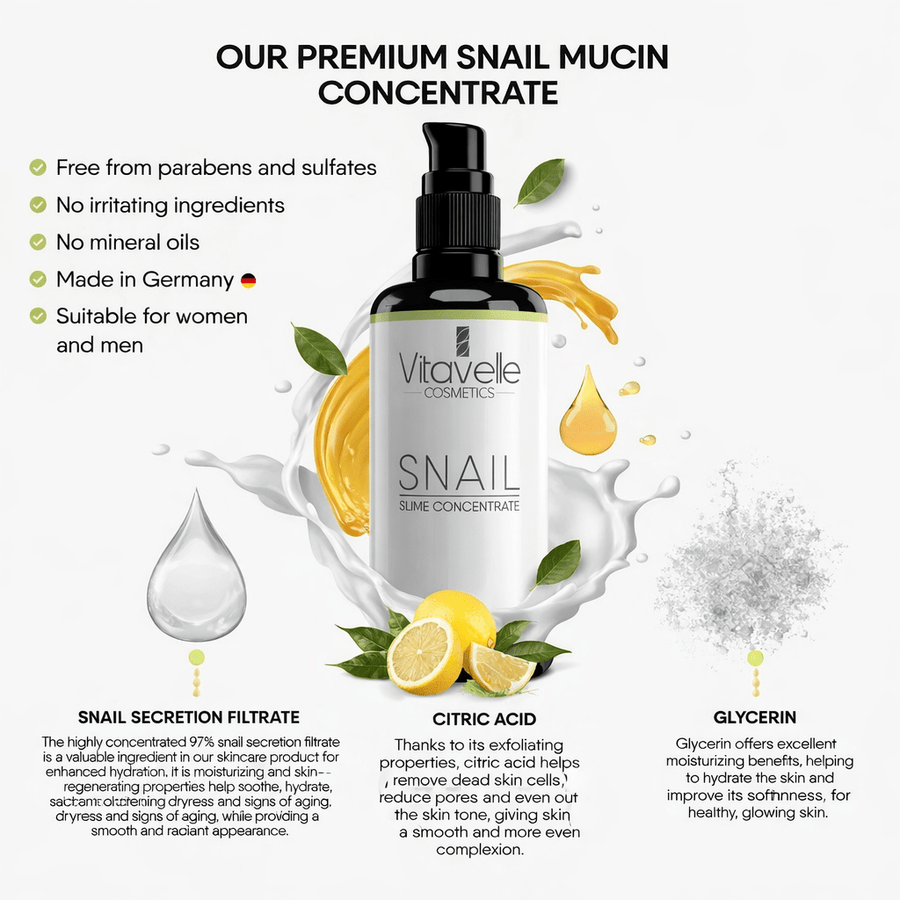 Snail Mucin Concentrate High Concentrated - Vitavelle Cosmetics USA